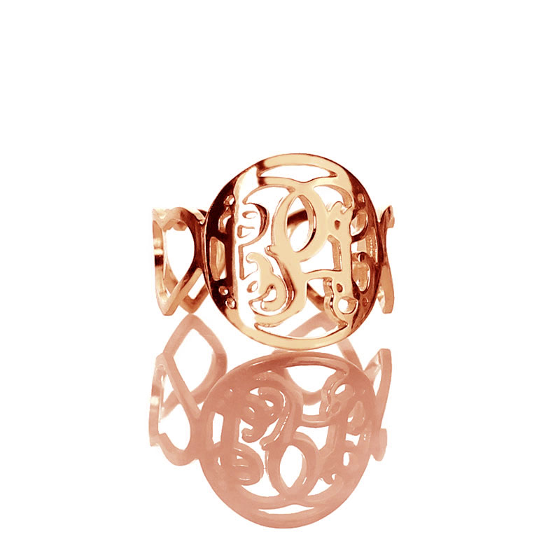 Monogram Ring with Heart Band Name Initials Ring Rose Gold
