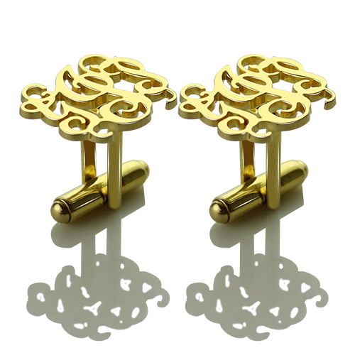 Monogrammed Cuff links Cut Out Initials 18k Gold Plated