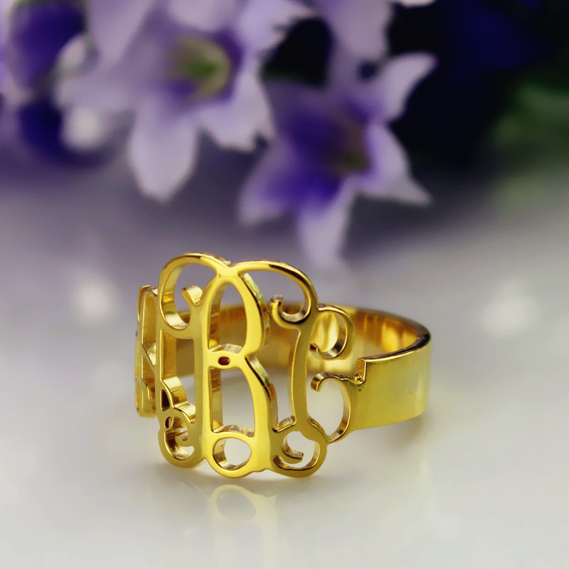 Personalized Gold Monogram Ring 18k Plated