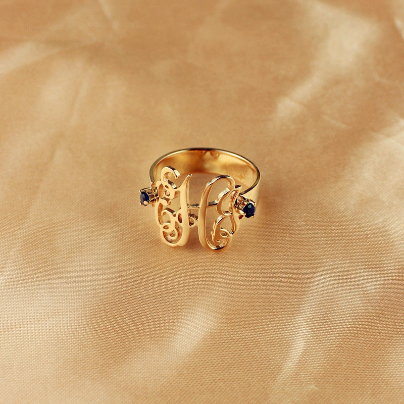 Womens Monogram Rings with Birthstone Rose Gold