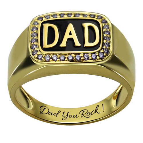 18K Gold Plated Men's Diamond DAD Ring Father's Day Gift