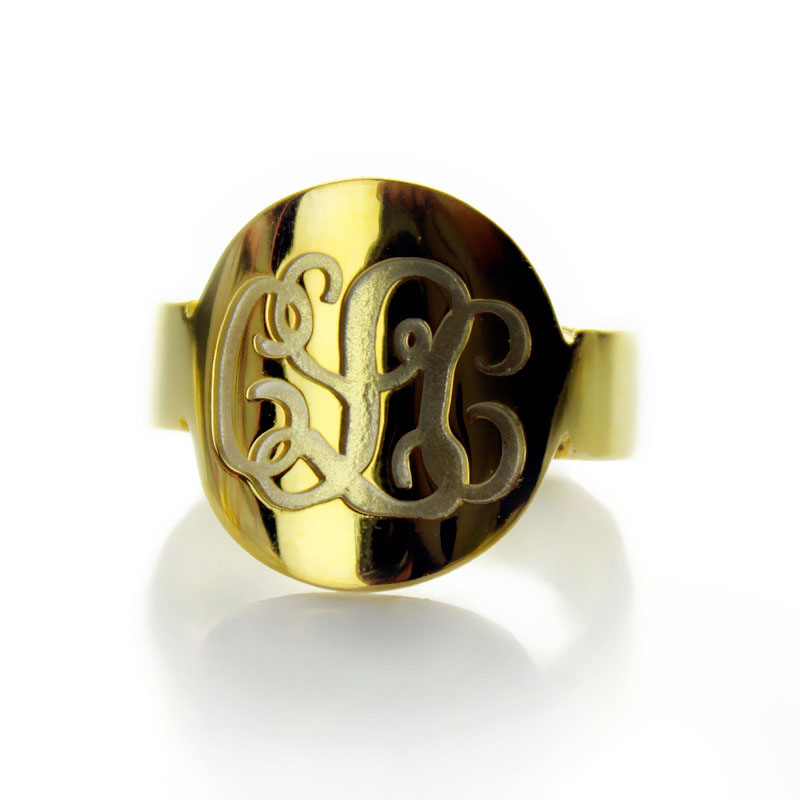 Engraved 18K Gold Plated Script Monogram Itnitial Ring