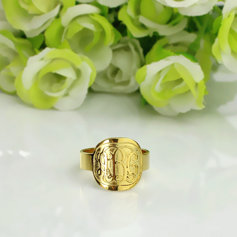 Engraved Designs Monogram Ring 18k Gold Plated 